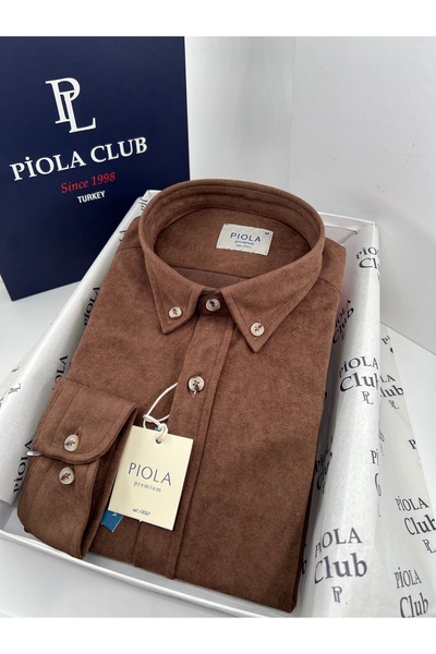 Piola Club Men's Shirt Without Pockets Regular Fit Velvet (Coffee)