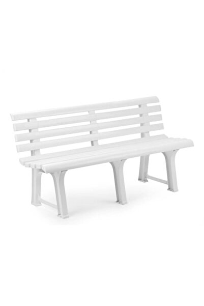IMK Garden and park bench with backrest, 3 seats, plastic, white, 145 x 49 x 74 cm