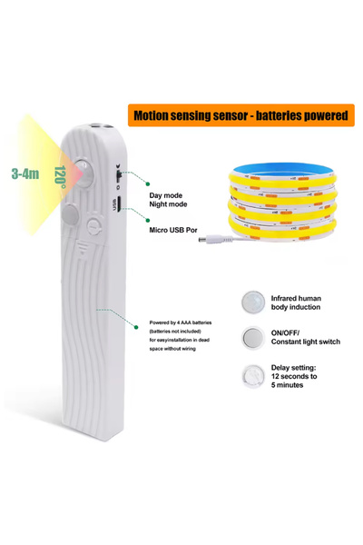 OEM Colorful COB LED strip with motion sensor, timer and intensity adjustment, 3m
