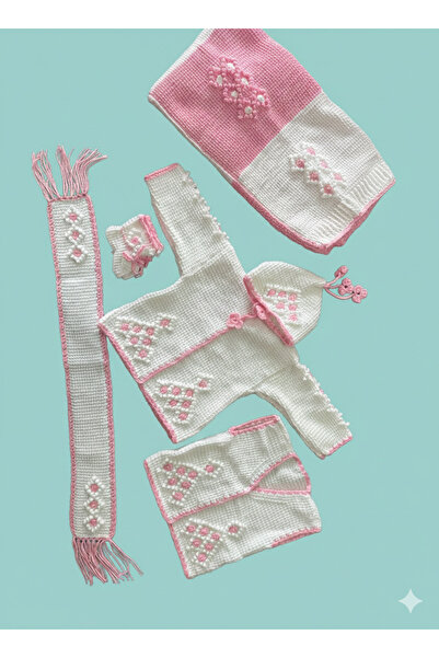 SENSSTEKSTİL 🌼   Hand Knitted 5-Piece Baby Set – Cardigan, Vest, Booties, Sc...