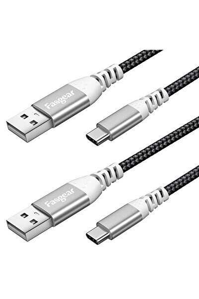 Fasgear 5m USB-C Cable 2-Pack (16.5ft) Braided USB 2.0 Type-C, Fast Charging,...