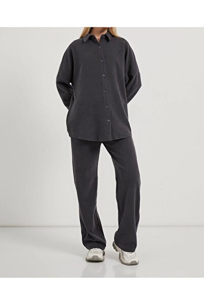 DESTİNA Women's Oversize Fit Selanik Fabric Shirt Pants Top Quality Bottom Top Double Set