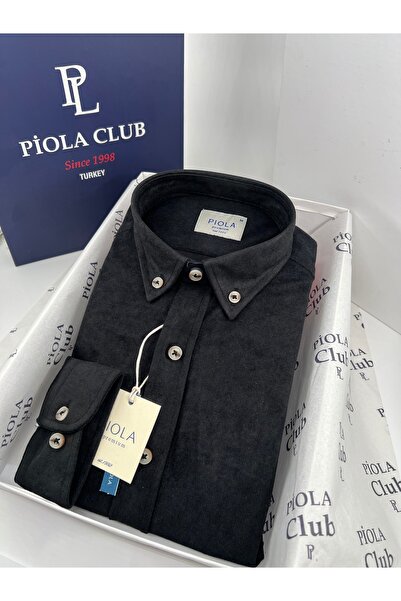 Piola Club Erkek Gömlek Cepsiz Regular Fit Kadife (Siyah)