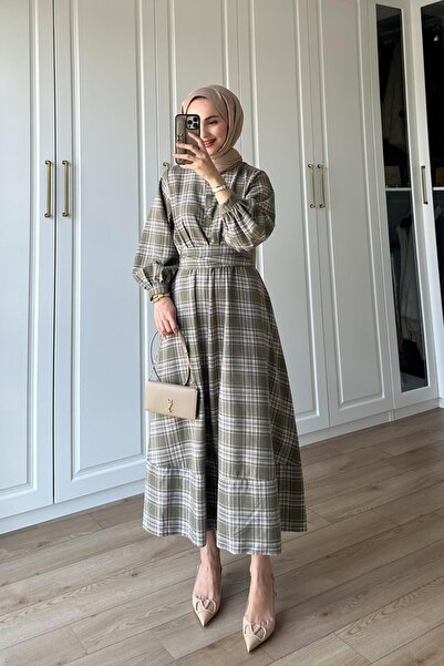 Marjinal Kadın Oduncu kuşaklı Gömlek Elbise