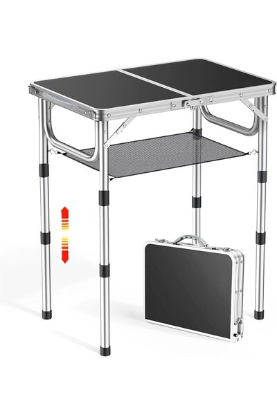 Pomefar Folding Camping Table, Adjustable Heights Picnic Table with Mesh,for ...