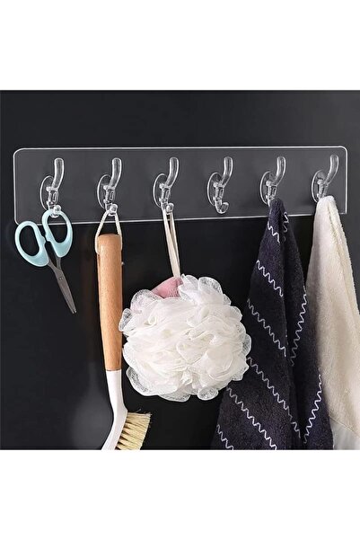 Sueva Versatile Self-Adhesive Transparent Hook Rack with 6 Adjustable Hooks