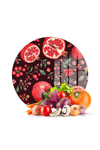 Decovetro Glass Cutting Board and Serving Bowl Round Pomegranate Patterned 30...