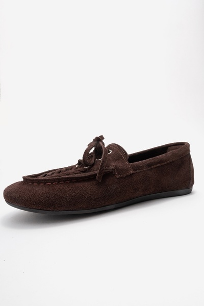 LuviShoes Lorven Brown Suede Genuine Leather Lace-Up Women Loafer Shoes