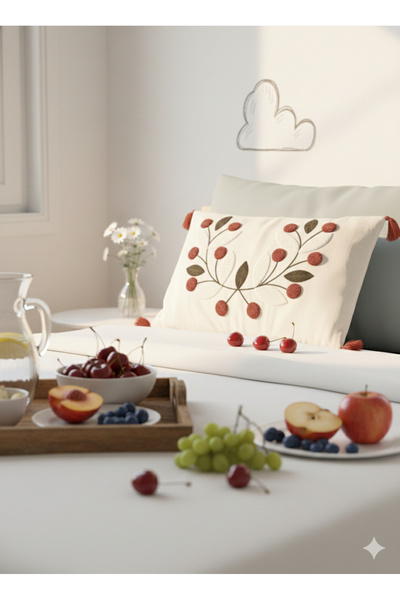 Cotton غطاء حماية Dikdortgen Kiraz منقوش Punch Kirlent