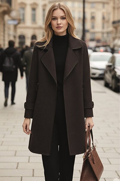 Toridas Kaşe Kadın Şık Yaka Kaban ve Kemer