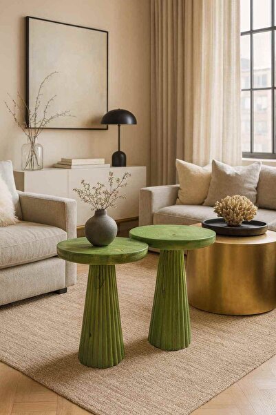 Simillo Home&Living Ahşap Doğal Yan Sehpa Seti – 2’li Masif Zigon Takımı Çime...