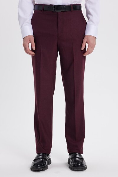 Tudors Men's Slim Fit Pointed Collar Striped Flap Pocket Burgundy Suit