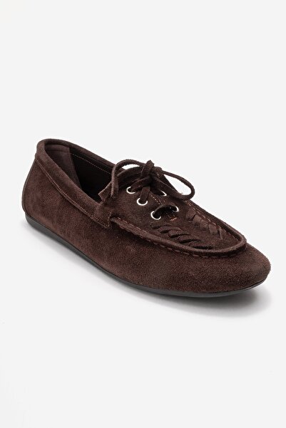 LuviShoes Lorven Brown Suede Genuine Leather Lace-Up Women Loafer Shoes
