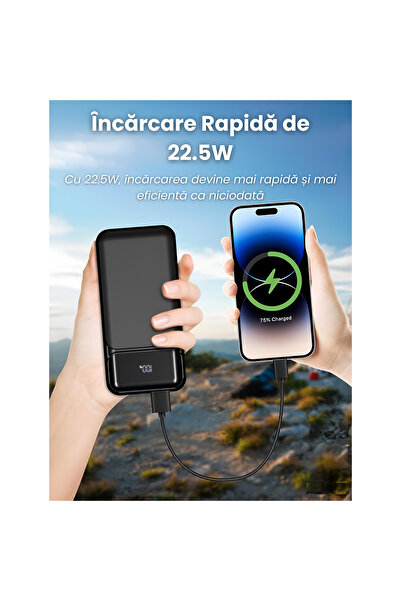 RONIC X External battery 20,000 mAh, RonicX, PD 22.5W, 3 USB-C, Lightning, USB-A cables, 3 ports, Black