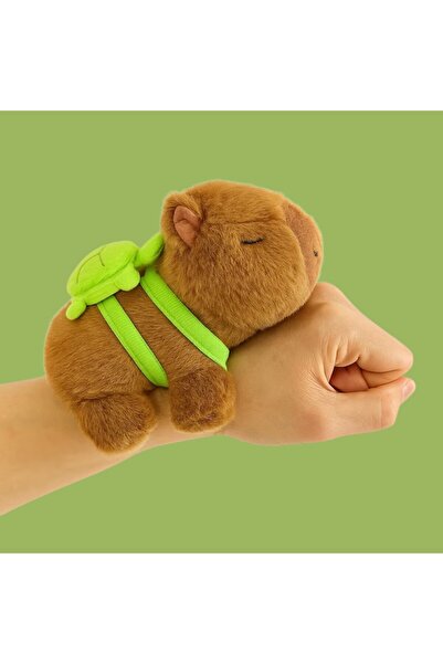 DrKala Capybara Plush Toy with Sound, Detachable Turtle Backpack, Bracelet Type, 15.5 cm, Brown/Green