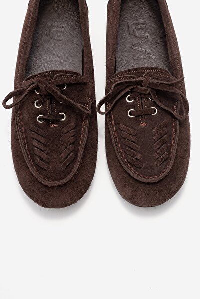 LuviShoes Lorven Brown Suede Genuine Leather Lace-Up Women Loafer Shoes