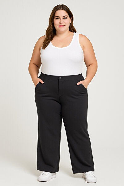 MİRA BUTİK Plus Size High Waist Comfortable Fit Women's Pants with Pockets El...