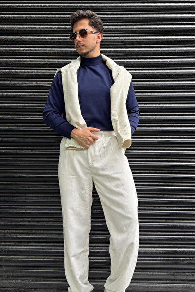 thesunfyre ΑΝΔΡΙΚΟ Πλισέ Παντελόνι Βελούδινο Φαρδύ Σχήμα