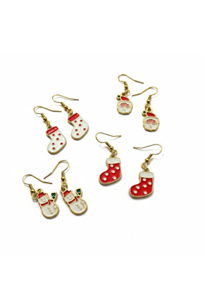 Alyas Aksesuar New Year Themed Gold Color Enamel Earrings
