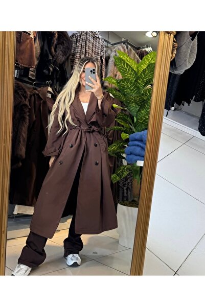 AKÇA astarlı uzun trenç