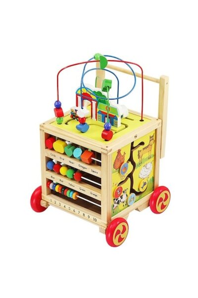 KRUZZEL Wooden Push Walker & Multifunctional Educational Cube, Multicolor, 12+ months