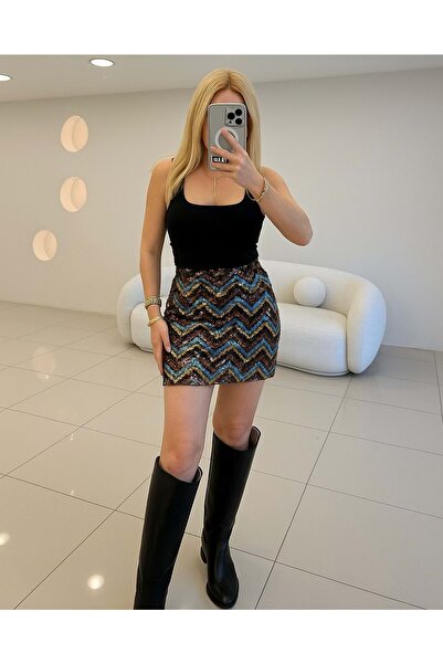 ibeeka Pul Payet Renkli Mini Etek Bel Lastikli