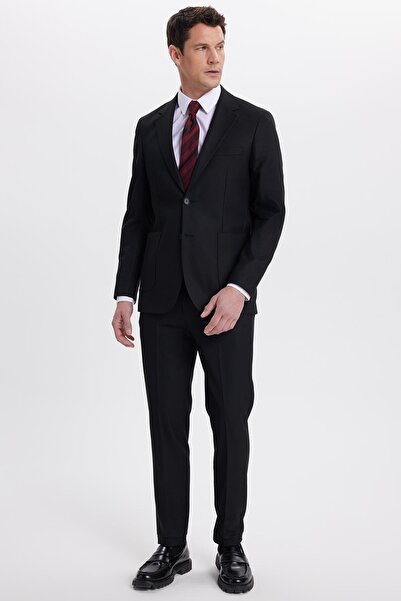 Tudors Men's Regular Fit Black Mono Collar Waist-Tied Suit with Pocket Pockets