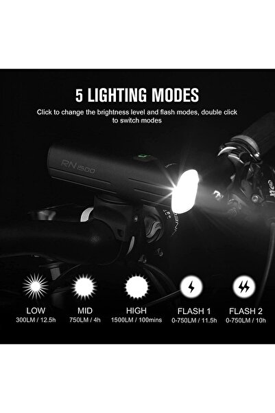 OLİGHT مصباح أمامي للدراجة RN1500 قابل لإعادة الشحن عبر USB، 1500 لومن، USB-C، مضاد للتوهج، IPX7