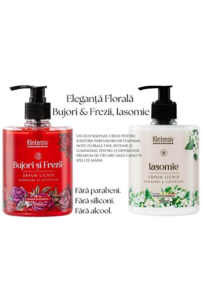 KLINTENSIV Aromatic Liquid Soap Set – Peonies/Freesia 500 ml & Jasmine 500 ml – Floral Elegance