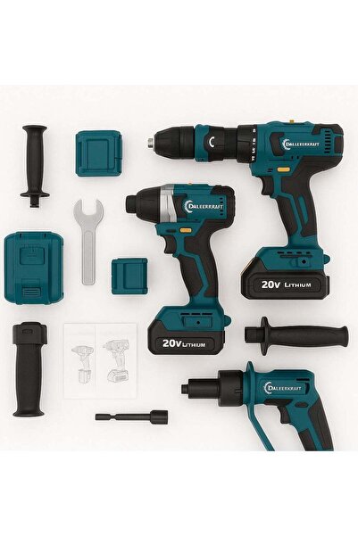 DAUERKRAFT Professional 20V Power Tool Set – Drill, Impact Driver, Hammer Dri...