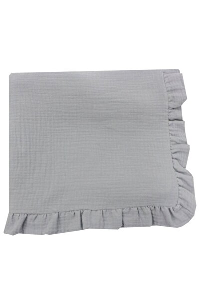 PRICHINDEL Muslin ruffle blanket, grey, 98 x 98 cm