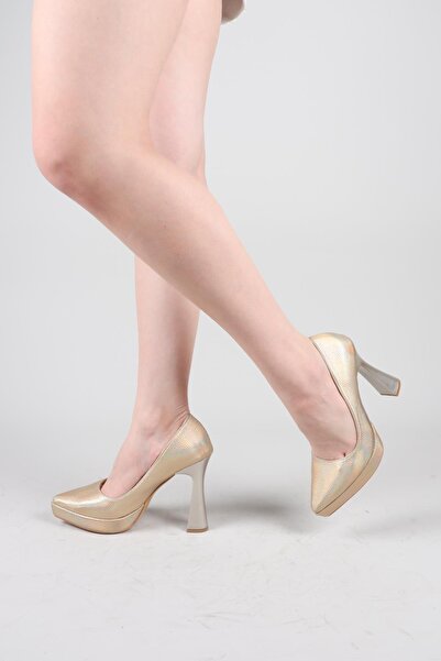 Birikon Ash Platform Heels Closed Back Stiletto Gold