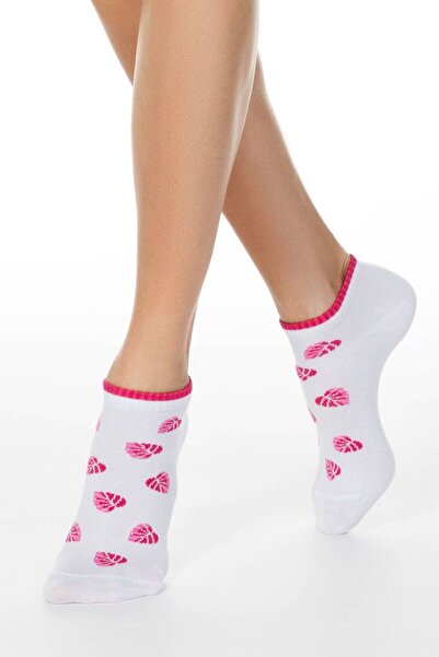 Conte Elegant Short cotton socks with leaf print, Conte Classic 185 - White, 38-39 (25)