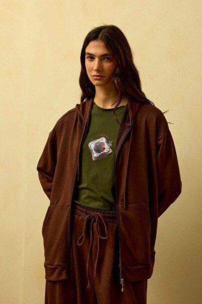 Ceylan Otantik Acı Kahve 3 Thread Basic Cardigan