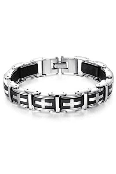 CRM Brățară elegantă bărbătească, CRM, model cruce, negru/argintiu, 22 cm