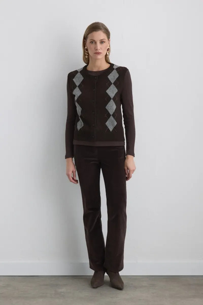 Gusto Vestă de lână tricotată cu model baklava - maro