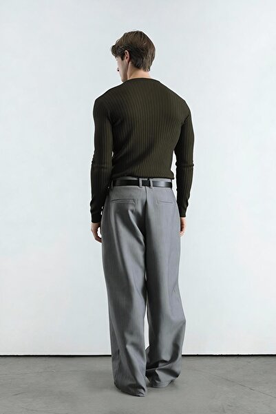 GIESTO Fitted Buttoned Khaki Knitwear