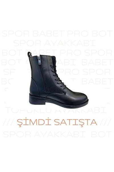 samshoes Kadın Bağcıklı Fermuarlı Siyah Bot