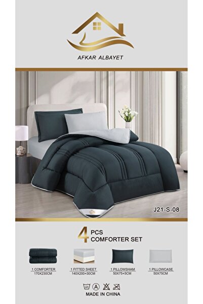 Afkar Albayet Single and a half bedsheet set, 4 pieces, plain microfiber