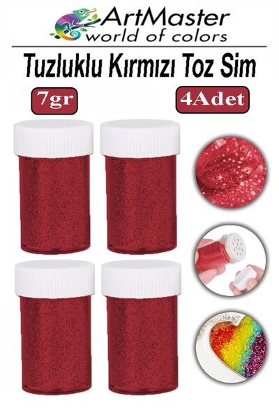Artmaster Toz Sim Kırmızı 4 Adet 7 Gr Tuzluklu Etkinlik Ders Okul Slime Dekor...