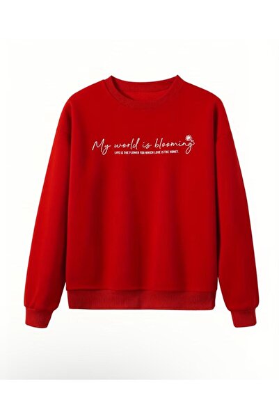 FAVORİST My World Is Blooming Printed Circular Neck Sweatshirt