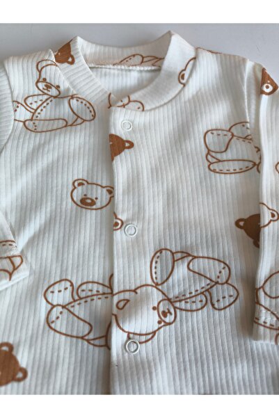 Şimo Butik Baby Romper 0-9 Months Comfortable Breathable Snap Fasteners 100% Pure Cotton Soft Anti-Allergic Bear Pattern