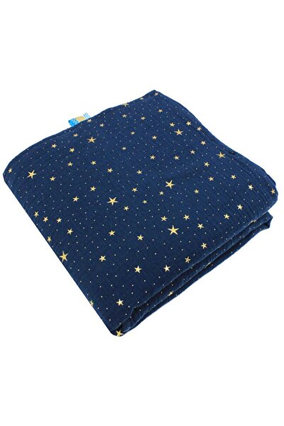 PRICHINDEL Muslin blanket, Metallic Stars, navy, 75 x 100 cm