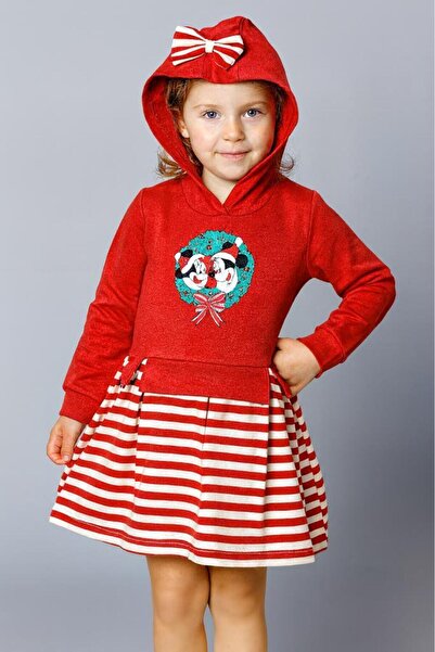 RAPAPA Girl's Christmas Themed Hooded Dress – Striped Skirt, Bow 9532