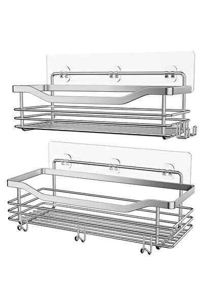 OEM Stainless Steel Bathroom Shower Shelf Set, No-Drill Installation, Silver (Set of 2)