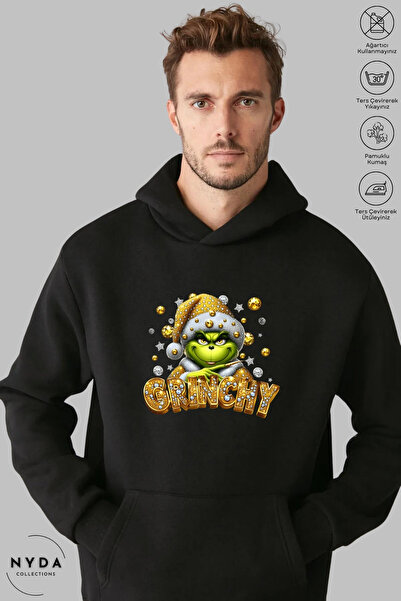 Nyda Collections هوديي للجنسين بأكمام طويلة من Grinchy مطبوع بغطاء رأس مبطن ب...