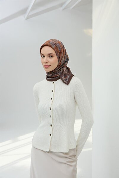 Silk Home وشاح فيسكوز فيلورا بني اللون مع نقش رمادي معدني 90×90