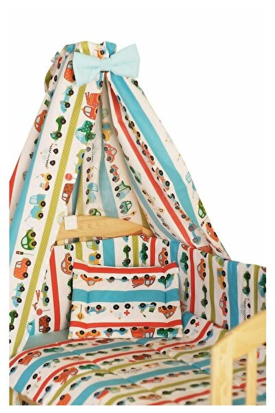 PRICHINDEL Crib canopy, turquoise cars, 150 x 210 cm