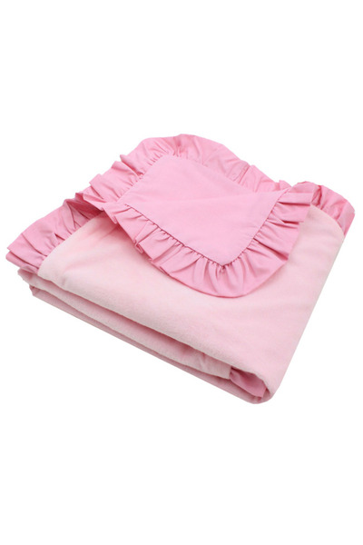 PRICHINDEL Pătură de pluș cu rever din bumbac, cu volane, roz, 100 x 80 cm
