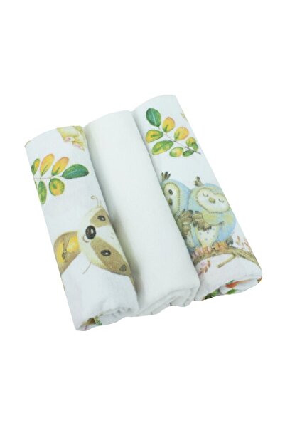 PRICHINDEL Set de 3 scutece din pânză, bumbac, Bufnițe, multicolor, 80 x 70 cm